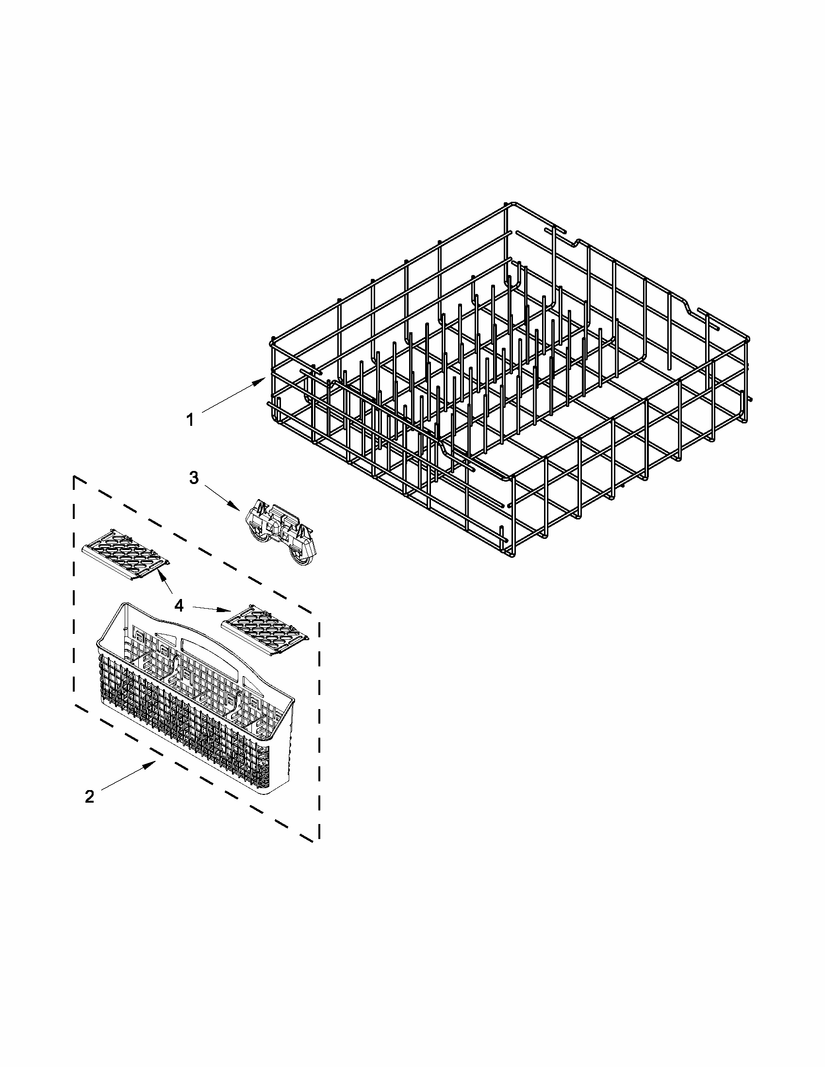 Lower Rack Parts Diagram and Parts List for 66517152K212  Kenmore Dishwasher