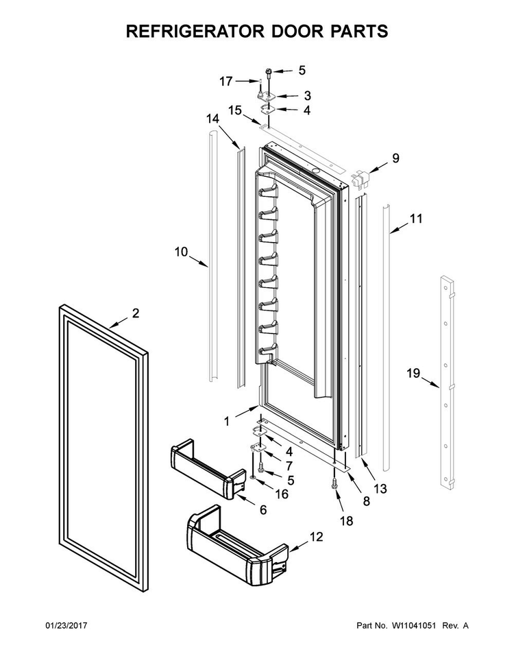 Refrigerator Door Parts Diagram and Parts List for KBFN506EPA01  KitchenAid Refrigerator
