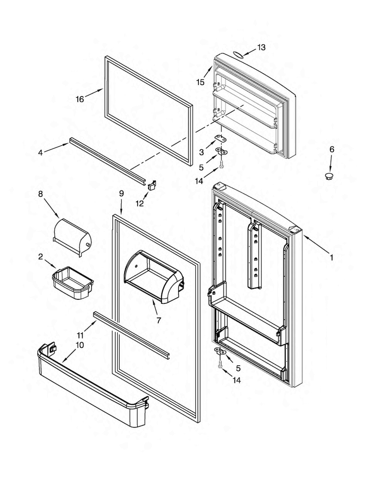 Door Parts Diagram and Parts List for W8RXEGMWB03  Whirlpool Refrigerator