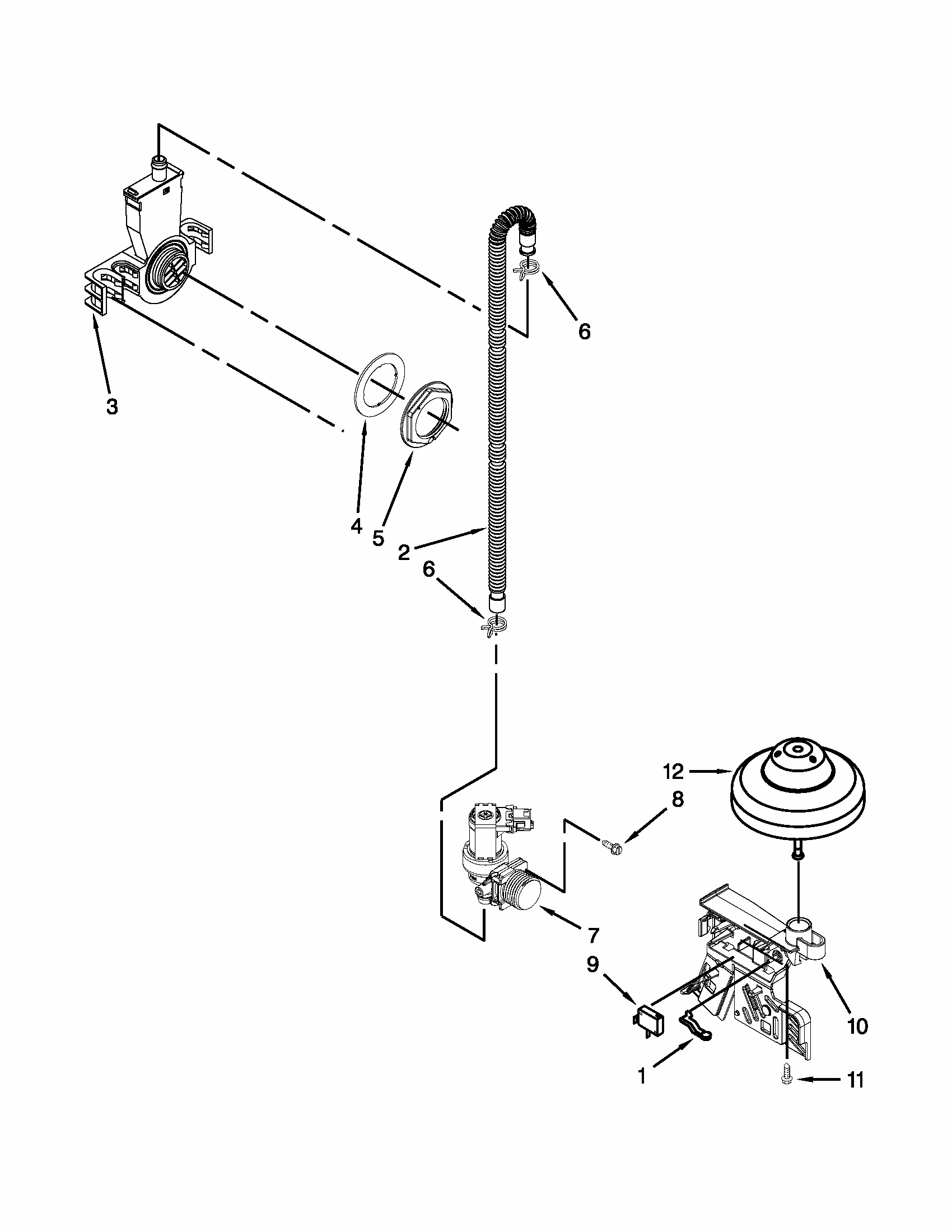 Fill, Drain & Overfill Parts Diagram and Parts List for 66517152K212  Kenmore Dishwasher