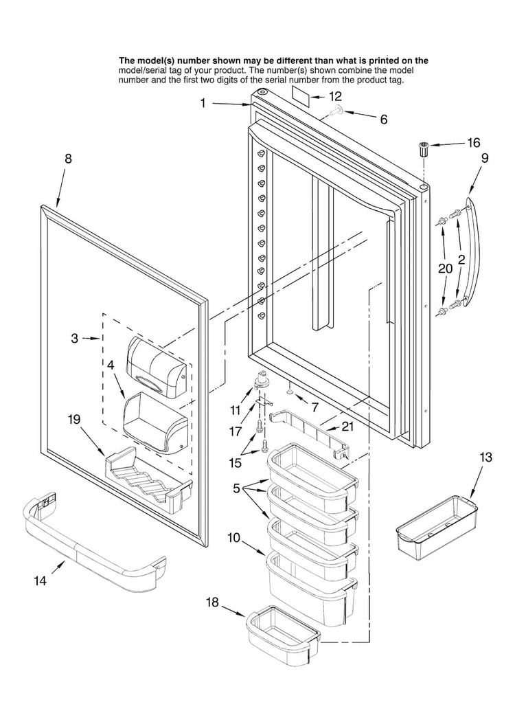 Refrigerator Door Parts Diagram and Parts List for KBRS22KTSS11  KitchenAid Refrigerator
