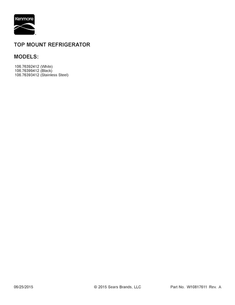 Cover Sheet Diagram and Parts List for 10676392412  Kenmore Refrigerator