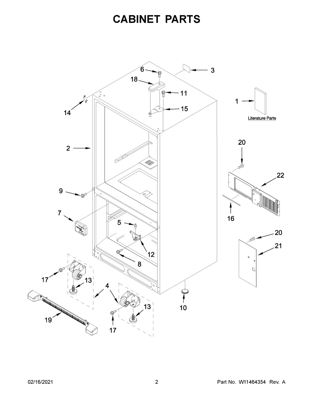 Cabinet Parts Diagram and Parts List for ABB2224BRB02  Whirlpool Refrigerator