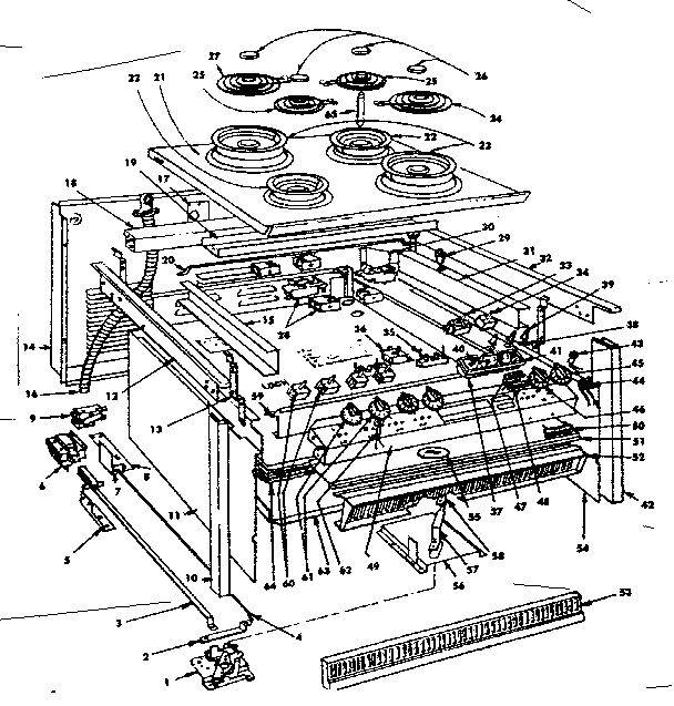 Top Section And Outer Body Parts Diagram and Parts List for 1554557080  Kenmore Range