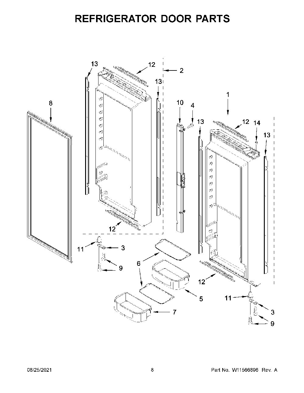 Refrigerator Door Parts Diagram and Parts List for KRFC302EPA05  KitchenAid Refrigerator