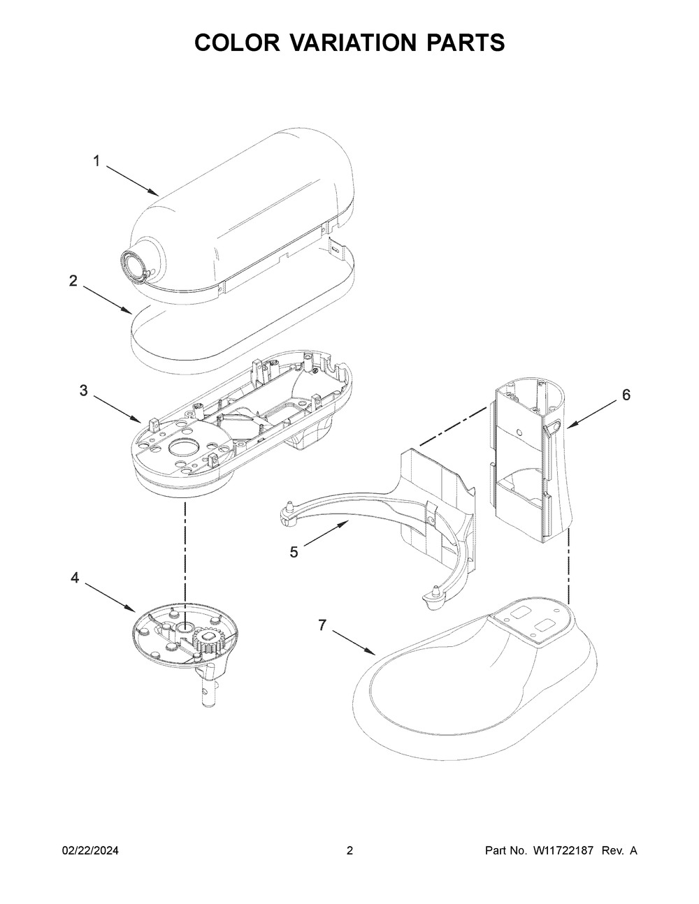Color Variation Parts Diagram and Parts List for 3KSM60SPXTER0  KitchenAid Mixer