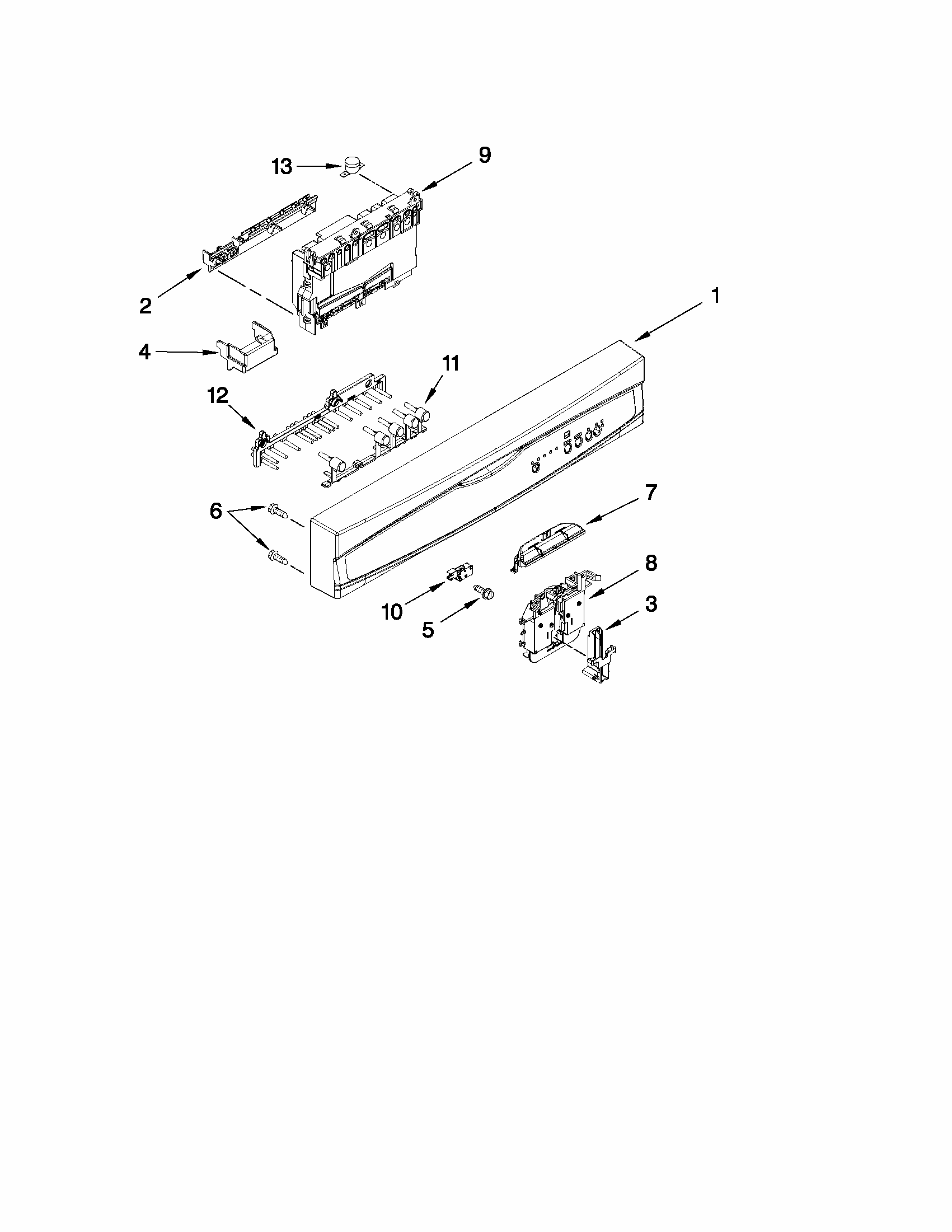 Control Panel And Latch Parts Diagram and Parts List for 66513014K110  Kenmore Dishwasher