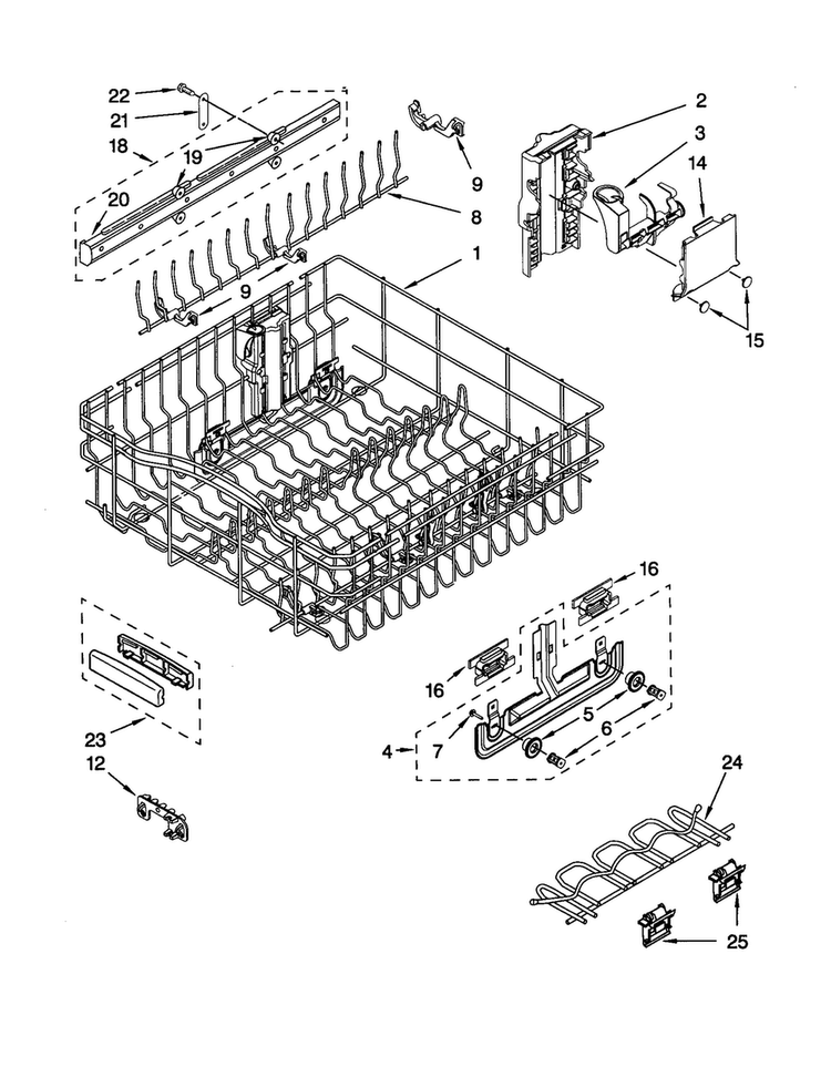 Upper Rack And Track Diagram and Parts List for KUDR01DTBT0  KitchenAid Dishwasher