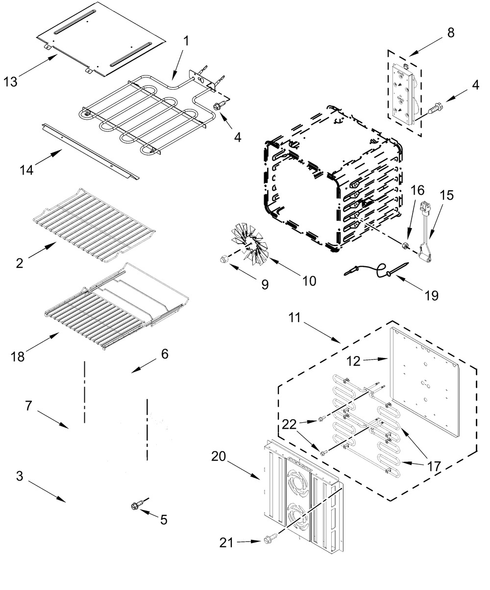 Internal Oven Parts Diagram and Parts List for JOEDC730RM00  Whirlpool Wall Oven