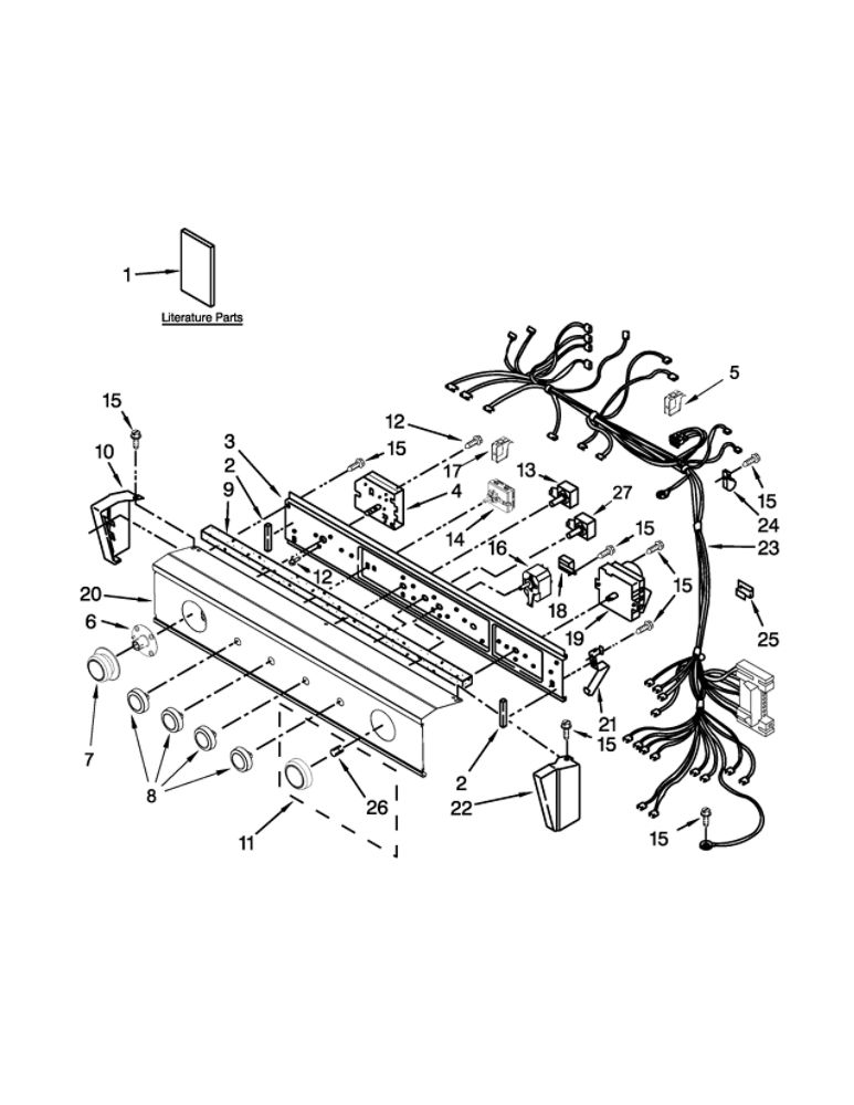 Washer/Dryer Control Panel Parts Diagram and Parts List for WGT4027EW0  Whirlpool Washer Dryer Combo