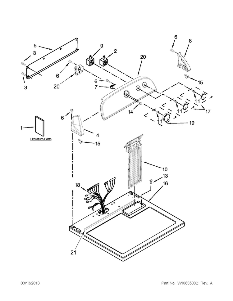Top And Console Parts Diagram and Parts List for WED4800BQ0  Whirlpool Dryer