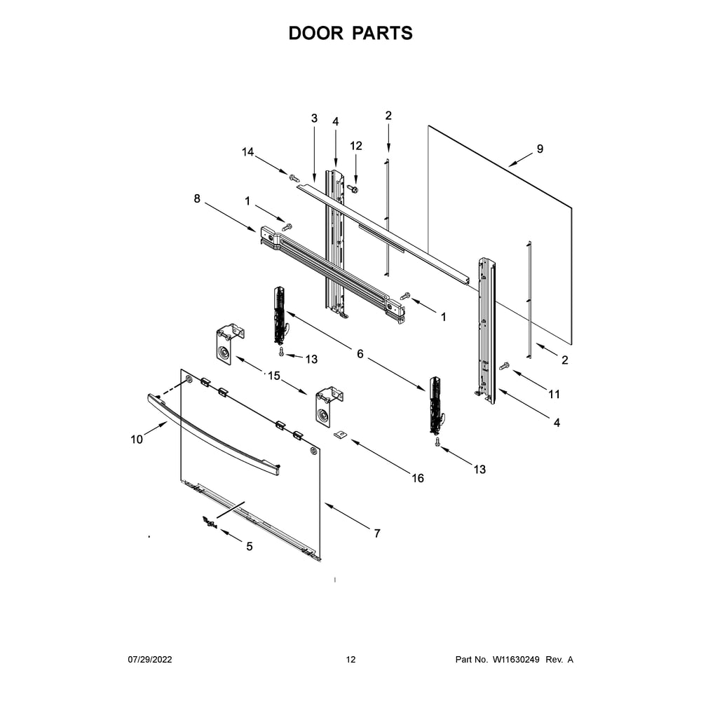 Door Parts Diagram and Parts List for WFG320M0MS0  Whirlpool Range