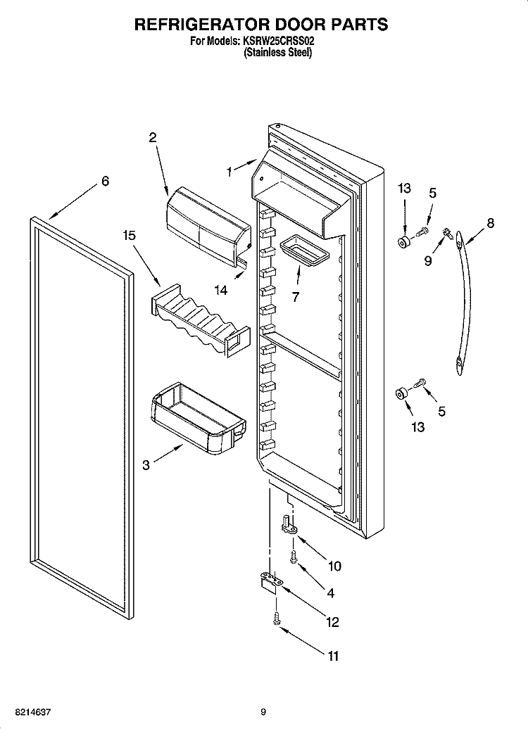 REFRIGERATOR DOOR PARTS Diagram and Parts List for KSRW25CRSS02  KitchenAid Refrigerator