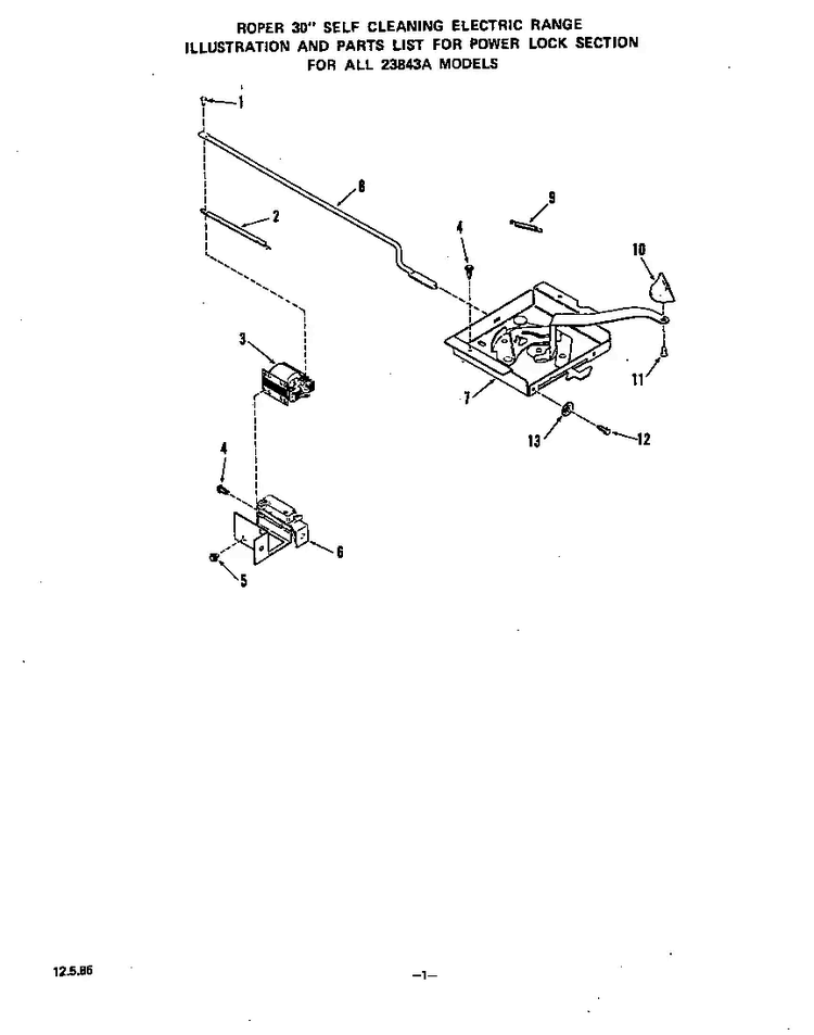 Power Lock Diagram and Parts List for 2384*3A  Roper Range