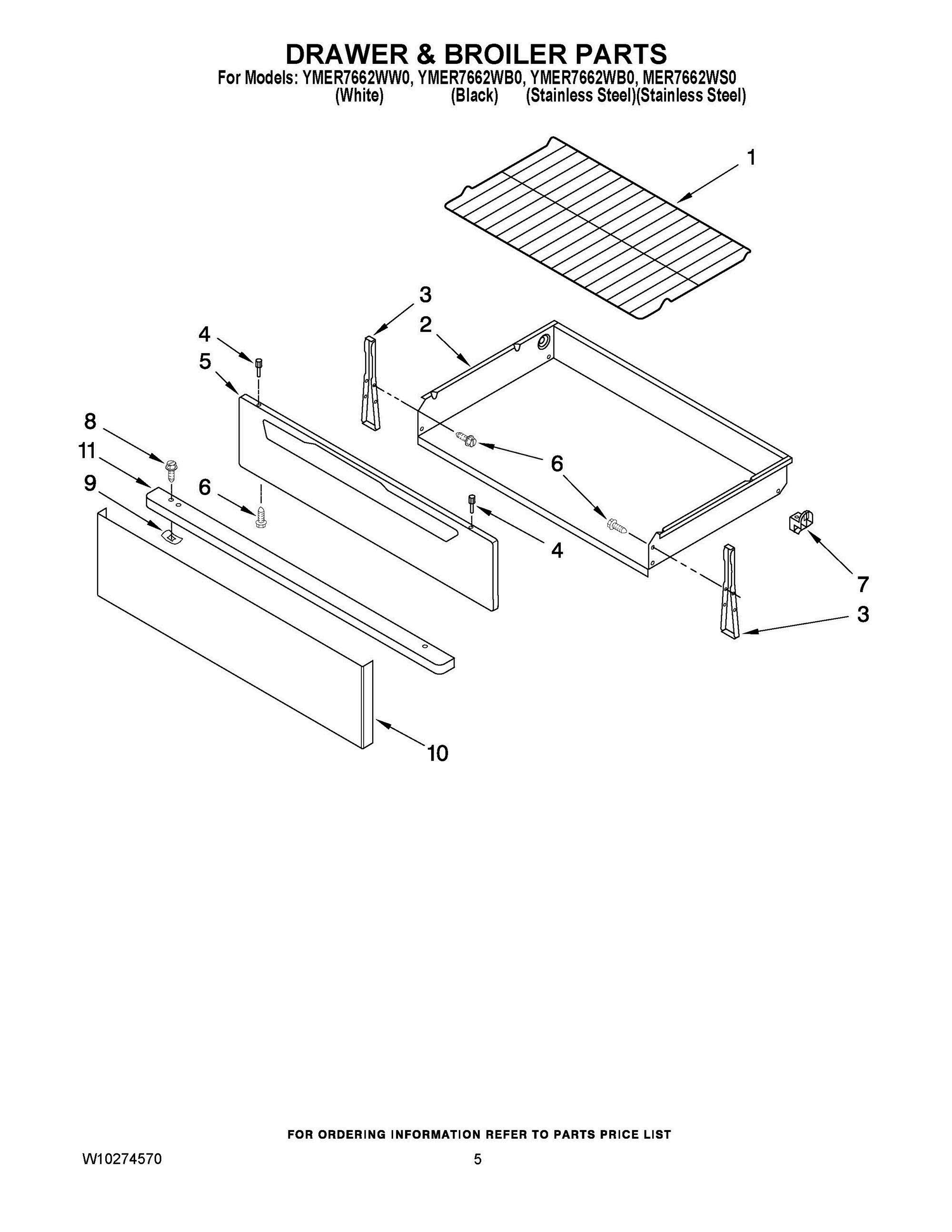 04 - DRAWER & BROILER PARTS Diagram and Parts List for YMER7662WB0  Whirlpool Range