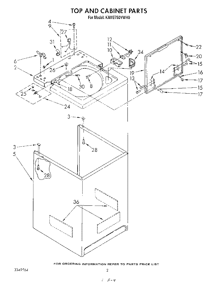 TOP AND CABINET , LITERATURE AND OPTIONAL Diagram and Parts List for KAWE750VAL0  Whirlpool Washer