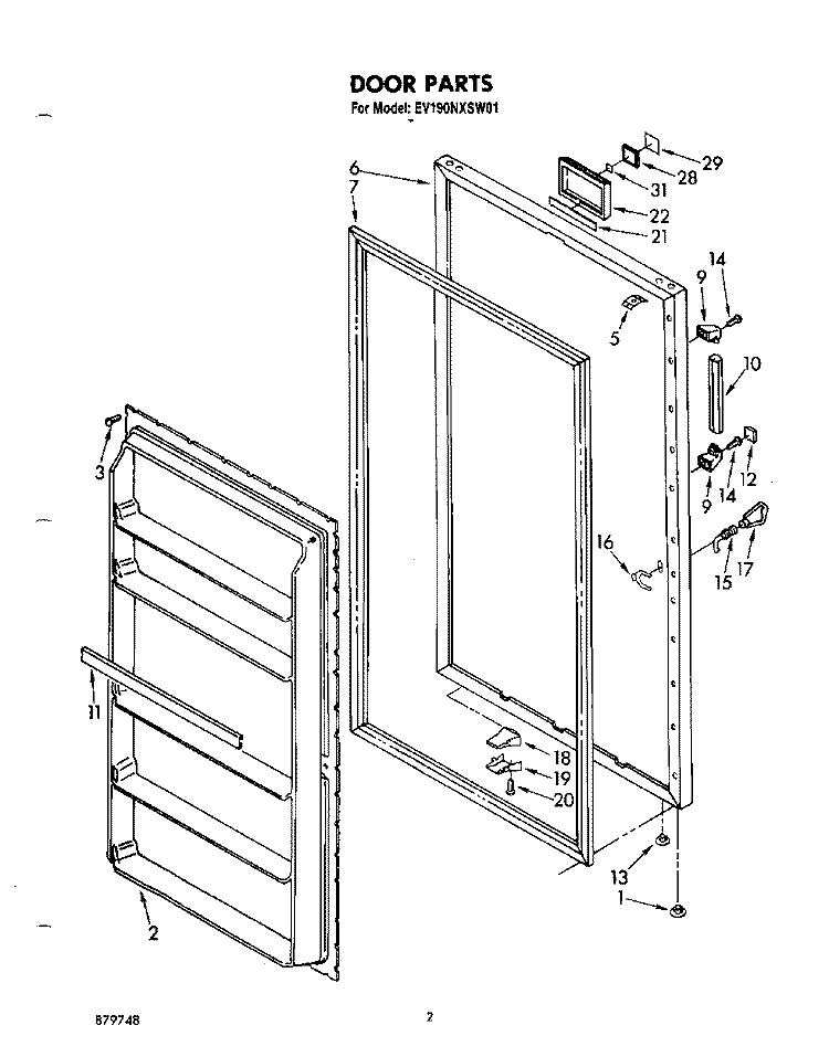 DOOR , LIT/OPTIONAL Diagram and Parts List for EV190NXSW01  Whirlpool Freezer