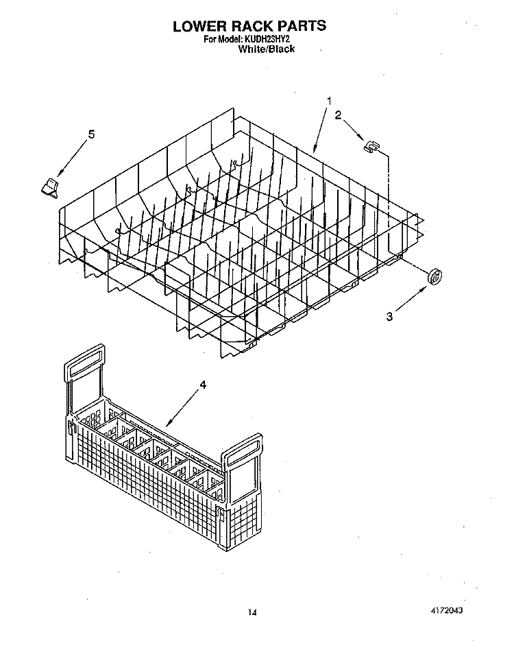 LOWER RACK Diagram and Parts List for KUDH23HY2  KitchenAid Dishwasher