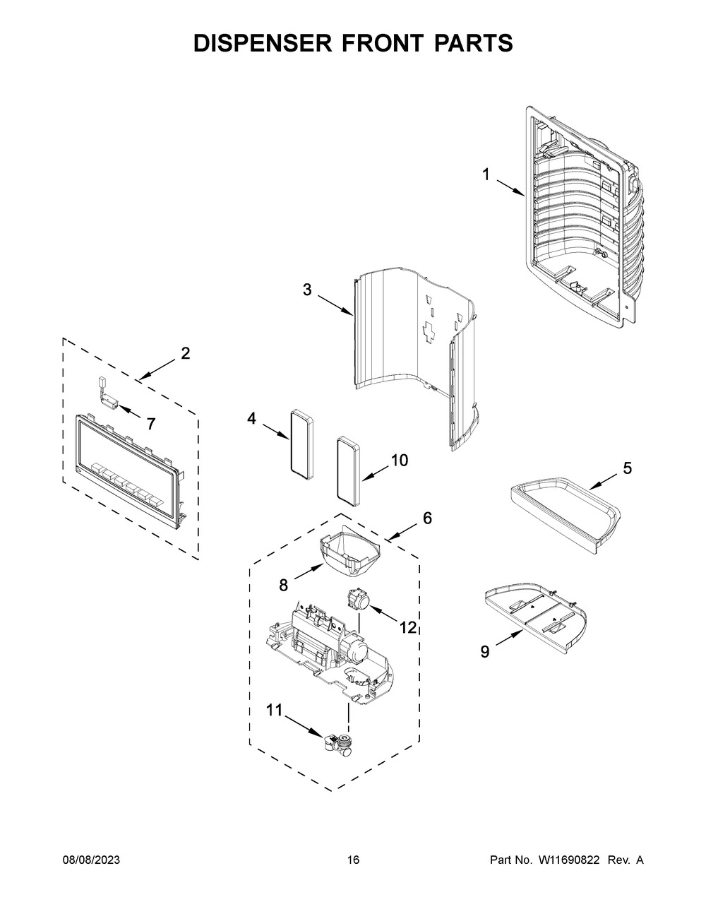 Dispenser Front Parts Diagram and Parts List for WRF555SDFZ17  Whirlpool Refrigerator