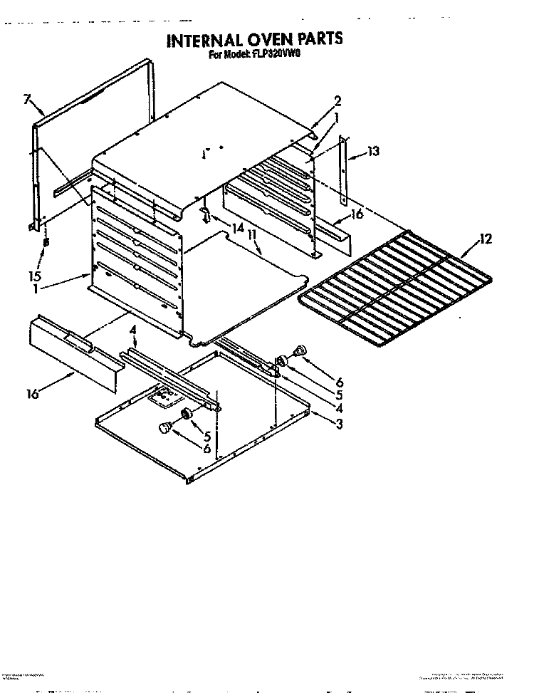 INTERNAL OVEN Diagram and Parts List for FGP320VW0  Roper Range