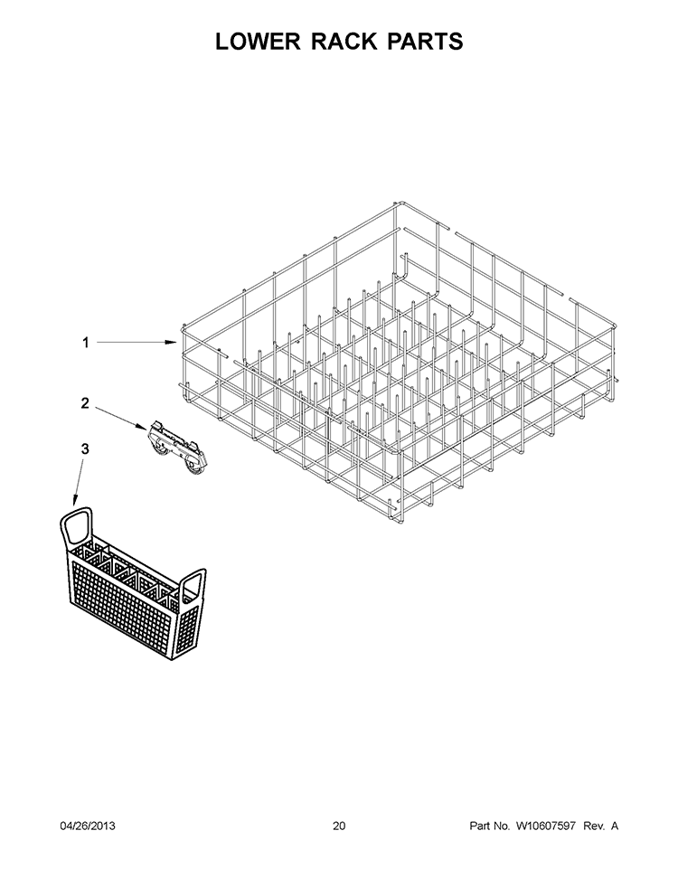 LOWER RACK PARTS Diagram and Parts List for WDF110PABB1  Whirlpool Dishwasher