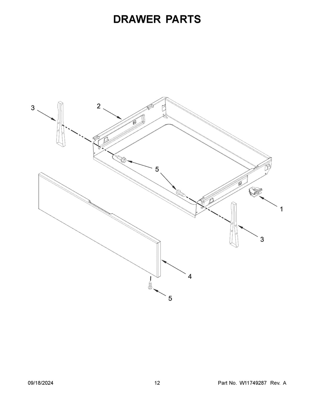 07 - Drawer Parts Diagram and Parts List for WSGS7530RZ0  Whirlpool Range