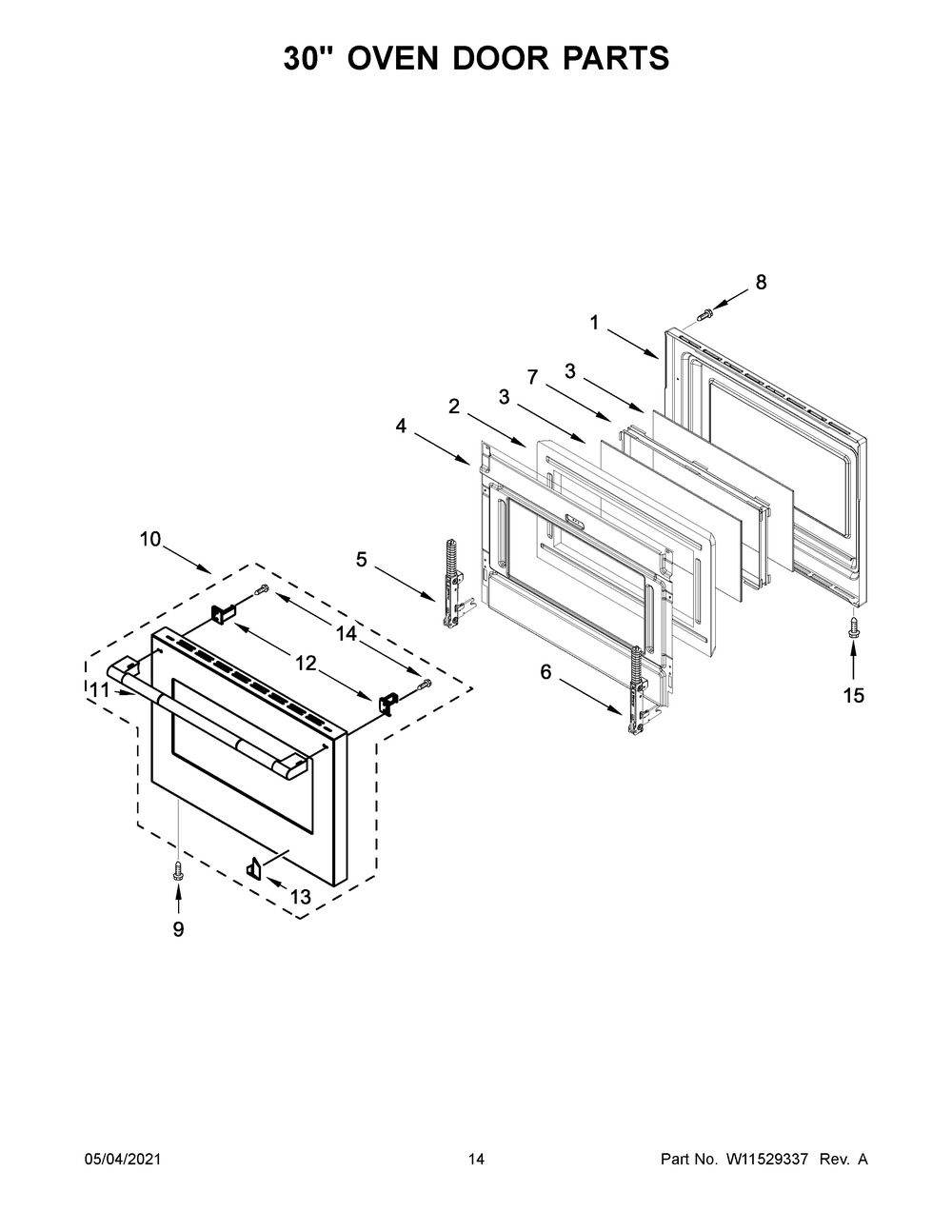 30 Inch Oven Door Parts Diagram and Parts List for JDRP848HL01  Whirlpool Range