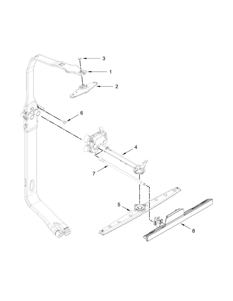 Upper Wash And Rinse Parts Diagram and Parts List for WDT720PADB2  Whirlpool Dishwasher
