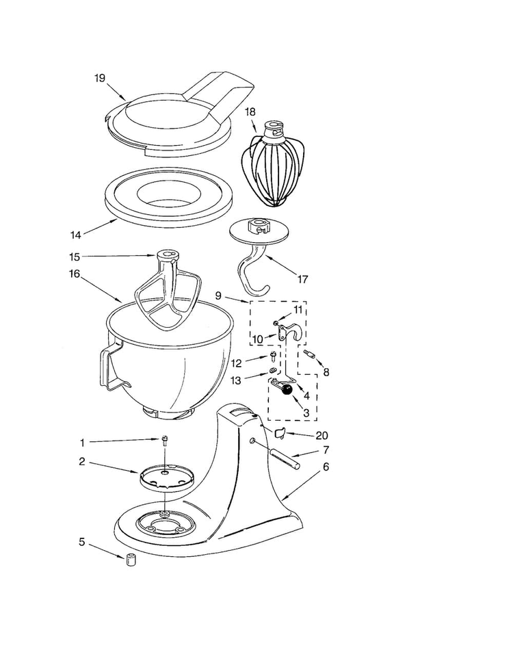 Base And Pedestal Diagram and Parts List for KSM110  KitchenAid Mixer