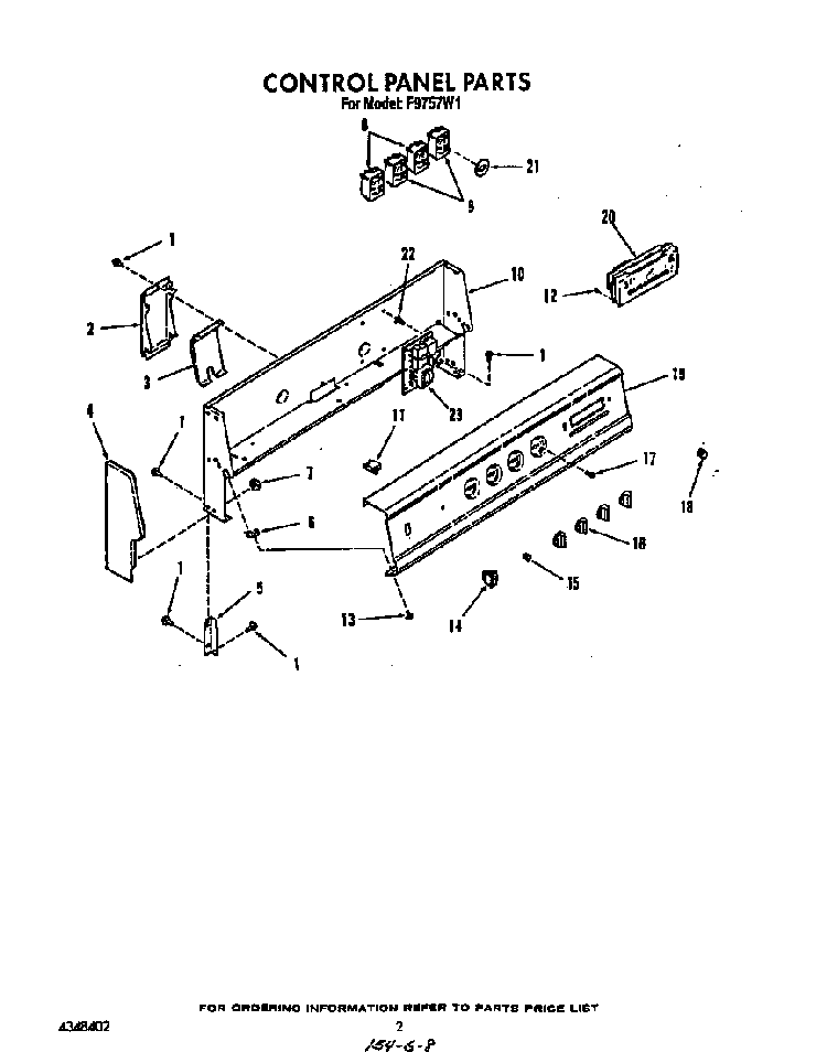 Control Panel Diagram and Parts List for F9757*1  Roper Range