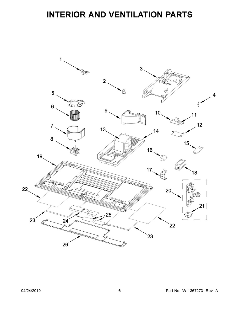 Interior And Ventilation Parts Diagram and Parts List for YKMLS311HBL6  Whirlpool Microwave