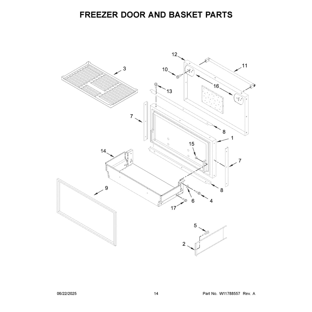Freezer Door And Basket Parts Diagram and Parts List for KBBL306ESS06  KitchenAid Refrigerator