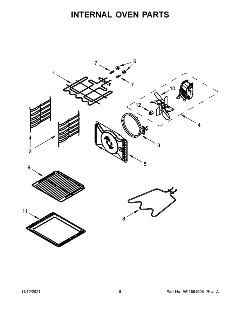 Internal Oven Parts Diagram and Parts List for WOS52EM4AS4  Whirlpool Wall Oven