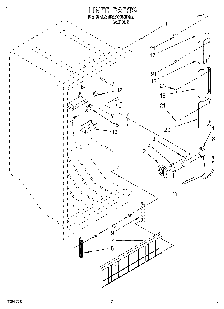 LINER, LIT/OPTIONAL Diagram and Parts List for EV200FXEN00  Whirlpool Freezer
