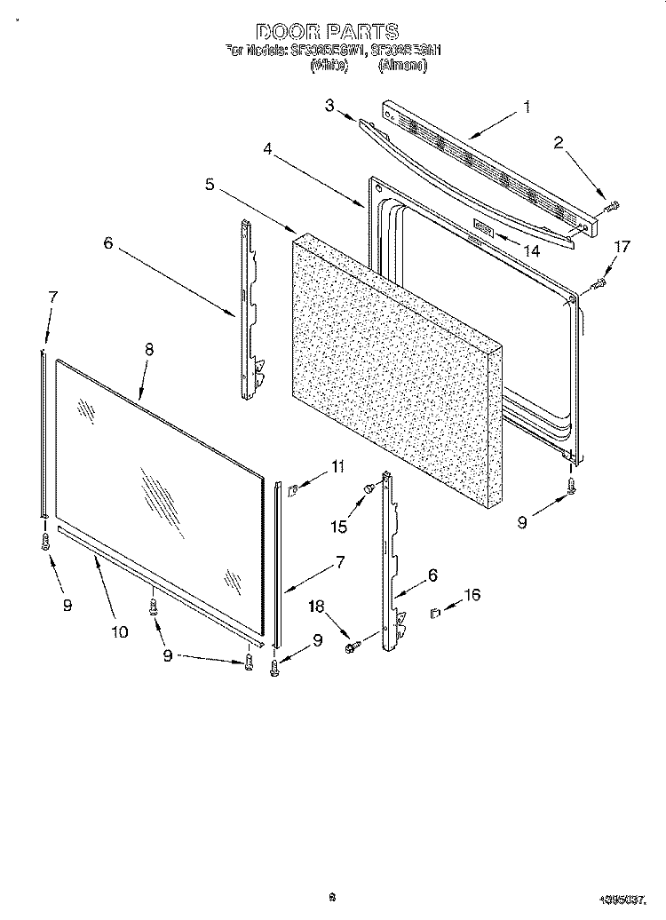 DOOR, LIT/OPTIONAL Diagram and Parts List for SF302BEGN1  Whirlpool Range