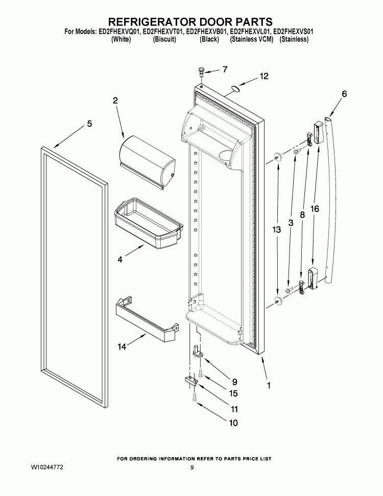 REFRIGERATOR DOOR PARTS Diagram and Parts List for ED2FHEXVB01  Whirlpool Refrigerator