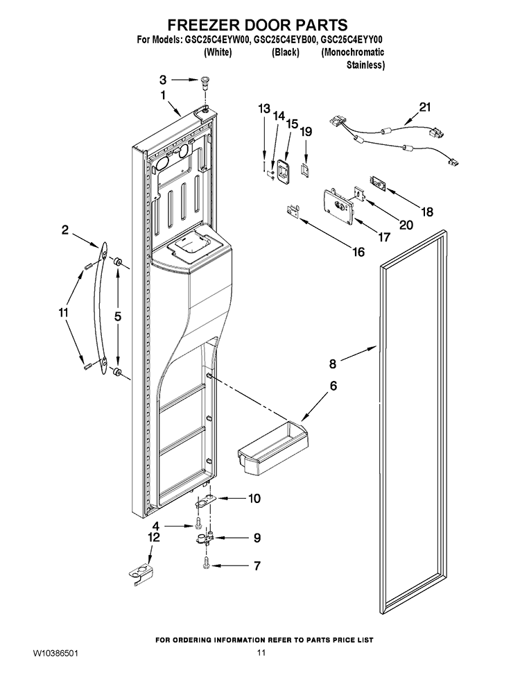 FREEZER DOOR PARTS Diagram and Parts List for GSC25C4EYB00  Whirlpool Refrigerator