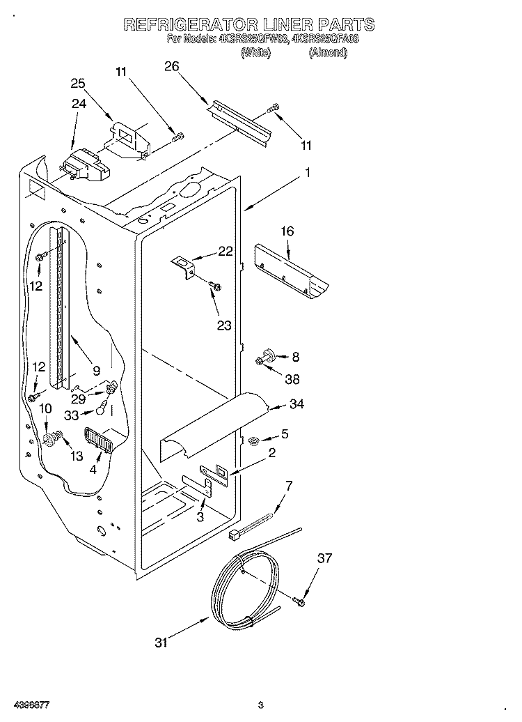 REFRIGERATOR LINER Diagram and Parts List for 4KSRS25QFW03  KitchenAid Refrigerator