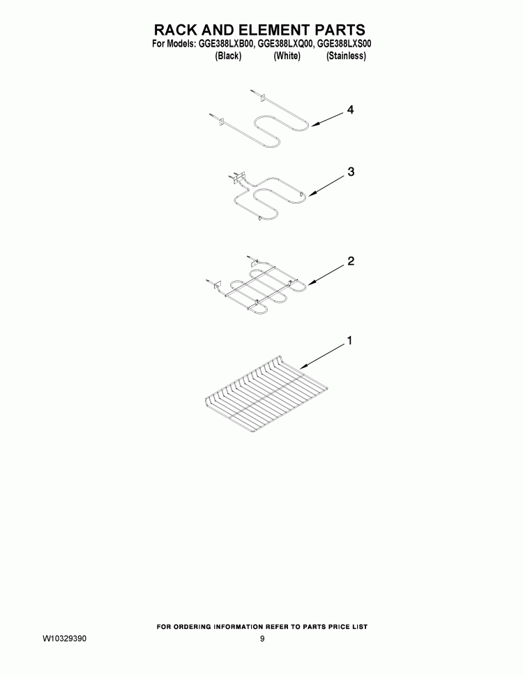RACK AND ELEMENT PARTS Diagram and Parts List for GGE388LXS00  Whirlpool Range