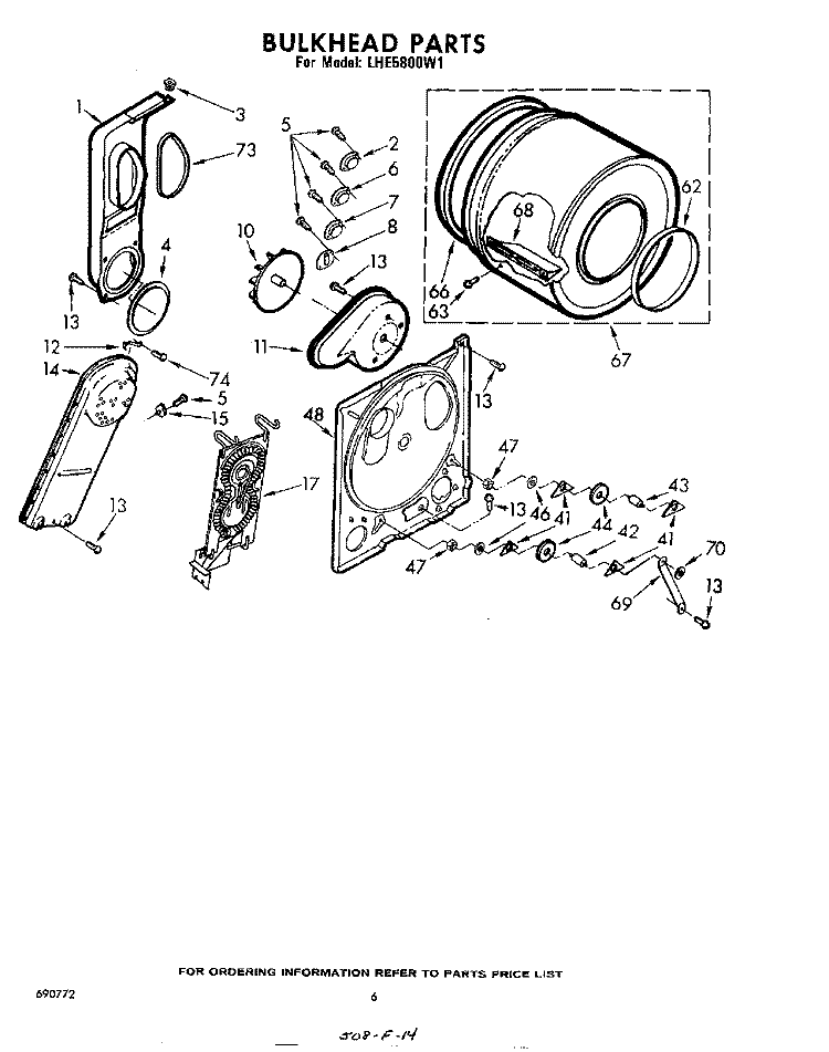 SECTION Diagram and Parts List for LHE5800W1  Whirlpool Dryer