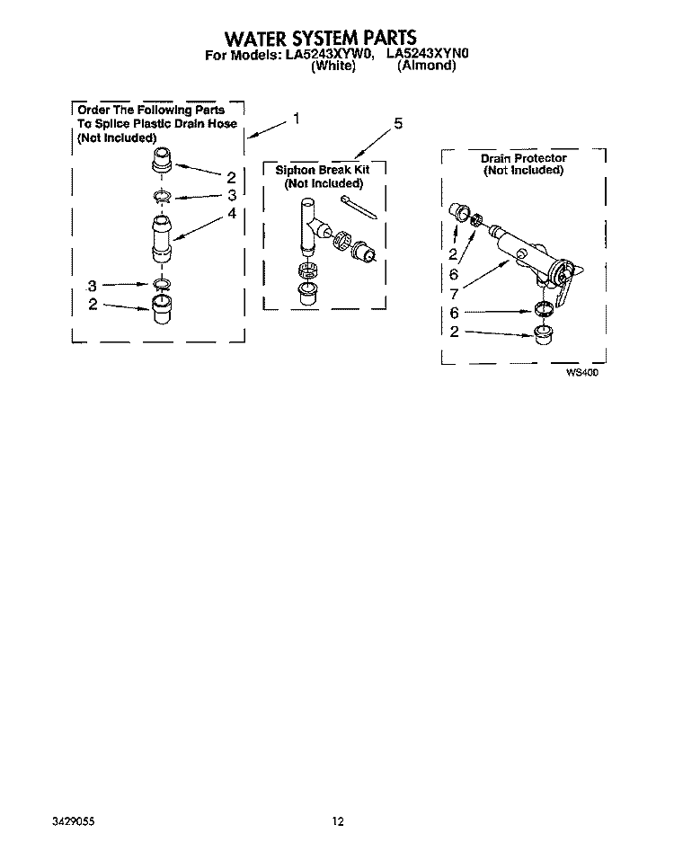 WATER SYSTEM Diagram and Parts List for LA5243XYW0  Whirlpool Washer