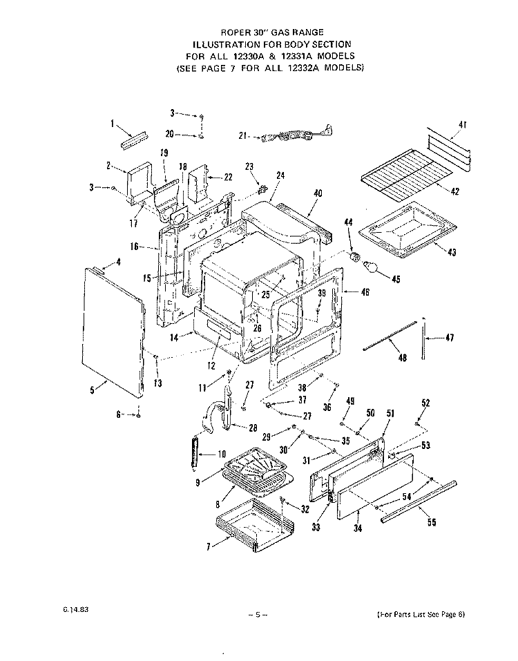SECTION Diagram and Parts List for 1233^1A  Whirlpool Range