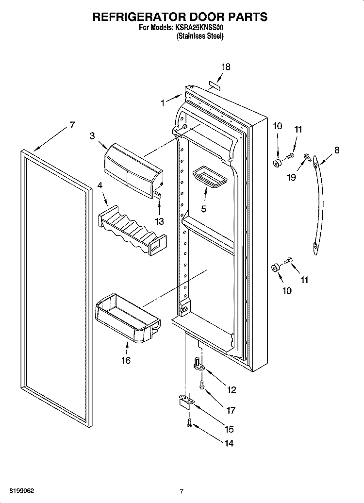 REFRIGERATOR DOOR PARTS Diagram and Parts List for KSRA25KNSS00  KitchenAid Refrigerator