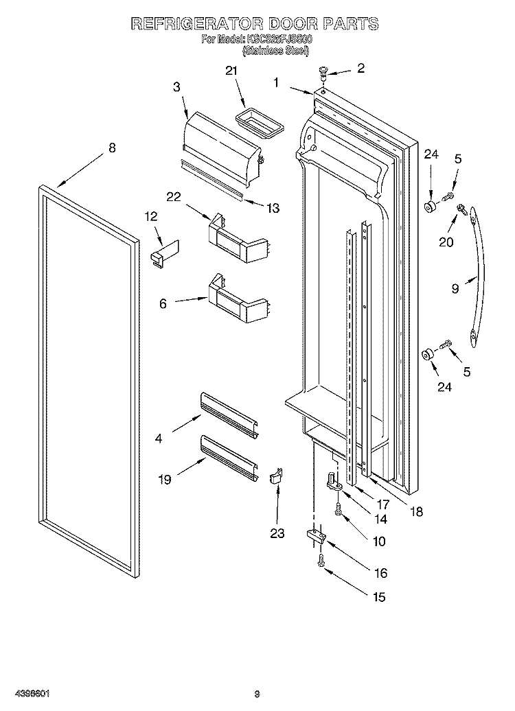 REFRIGERATOR DOOR Diagram and Parts List for KSCS25FJSS00  KitchenAid Refrigerator