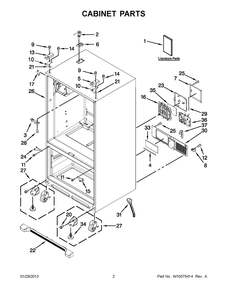 CABINET PARTS Diagram and Parts List for GI6FARXXF06  Whirlpool Refrigerator
