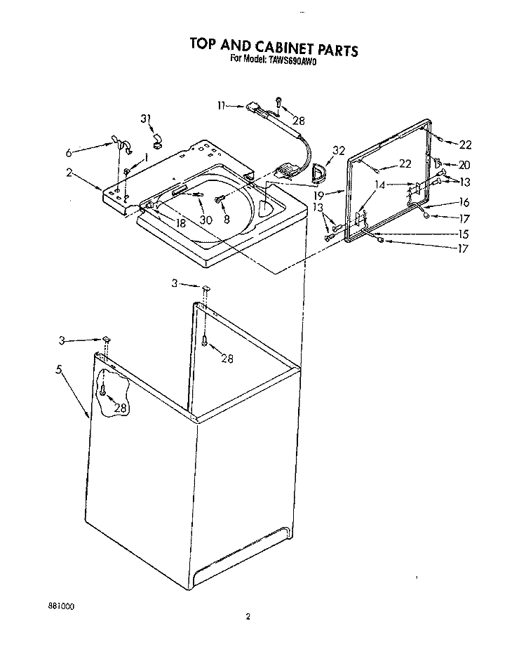 TOP AND CABINET, LIT/OPTIONAL Diagram and Parts List for TAWS690AN0  Whirlpool Washer