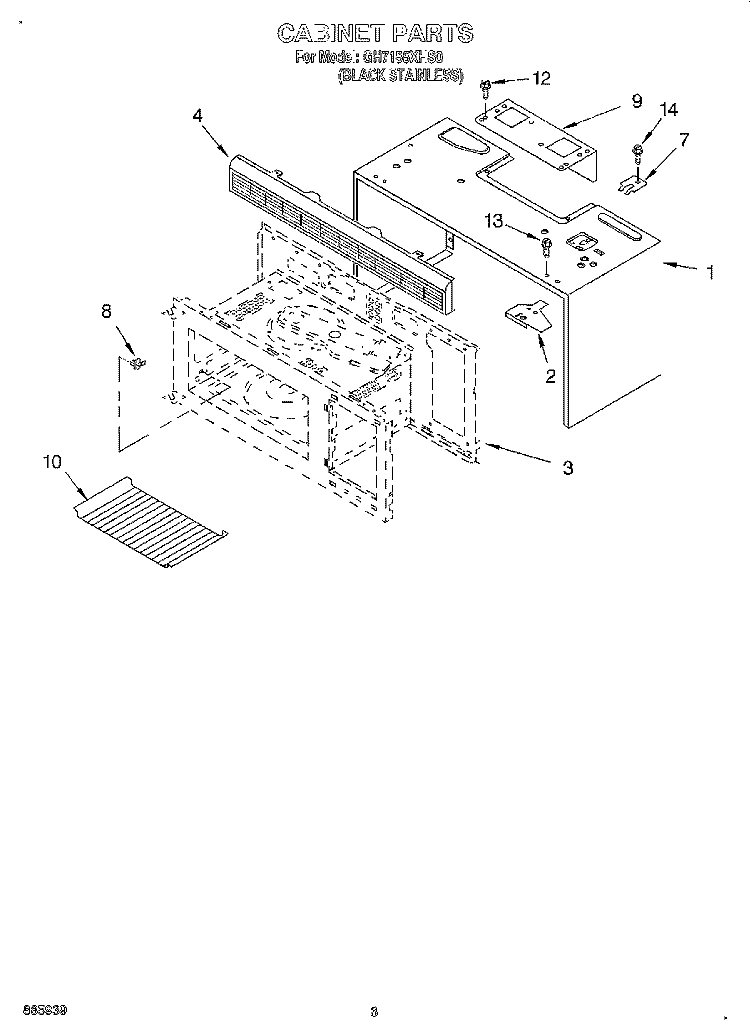 CABINET Diagram and Parts List for GH7155XHS0  Whirlpool Microwave