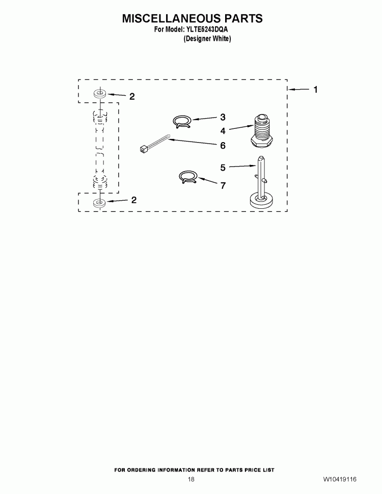 MISCELLANEOUS PARTS Diagram and Parts List for YLTE5243DQA  Whirlpool Washer Dryer Combo