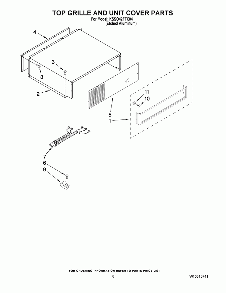 TOP GRILLE AND UNIT COVER PARTS Diagram and Parts List for KSSO42FTX04  KitchenAid Refrigerator