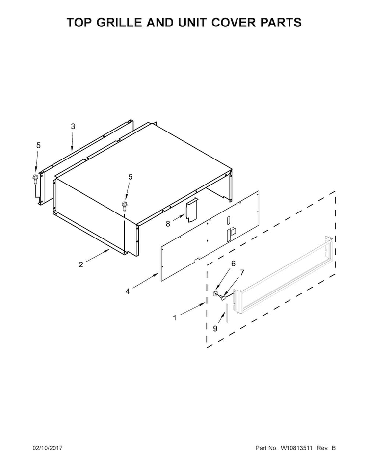 Top Grille And Unit Cover Parts Diagram and Parts List for KBFN502EPA01  KitchenAid Refrigerator